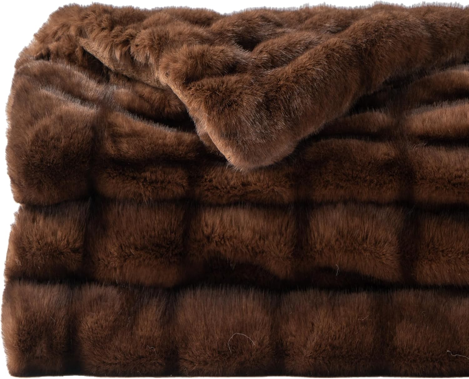 Battilo Large Rabbit Faux Fur Throw Blanket for Couch, Soft Fluffy Ruched Brown Fur Blanket, Cozy Thick Warm Fuzzy Decorative Mink Blanket for Bed Chair Sofa 60"x80"(Tip Dye Chocolate) - Image 2