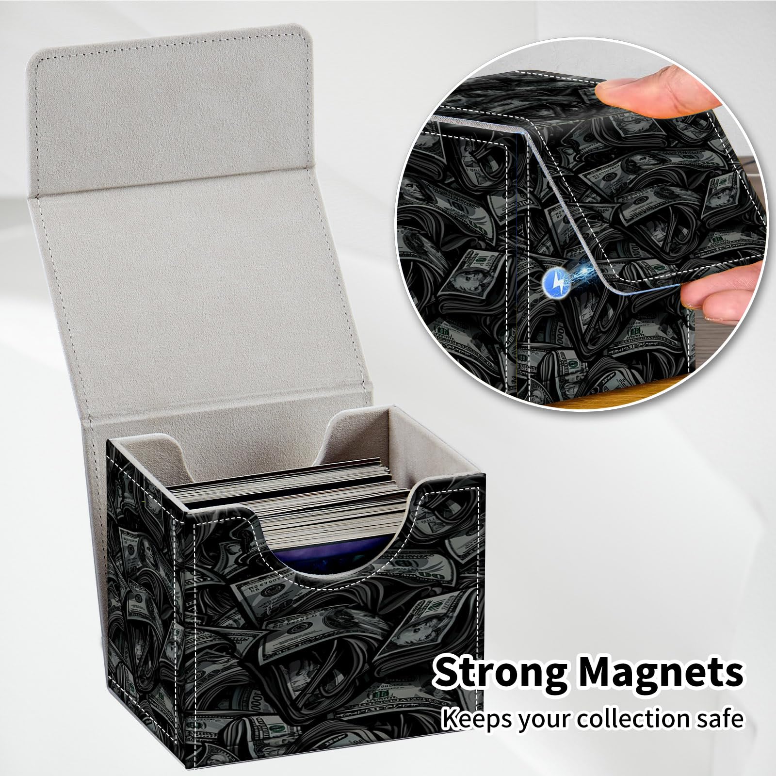 Amazon.com: GYSYSQSH Card Deck Box for MTG Commander Dollar Money Art  Design Fits 100+ Sleeved Cards PU Leather Trading Card Case with Magnetic  Closure Waterproof Storage Box for Magic TCG CCG Cards :