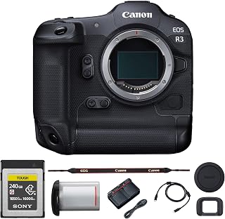 Canon EOS R3 Mirrorless Camera – Full-Frame 24.1MP Stacked Sensor with Eye Control AF, 30fps Burst, and 6K RAW Video (4895C002) + 240GB Memory Card