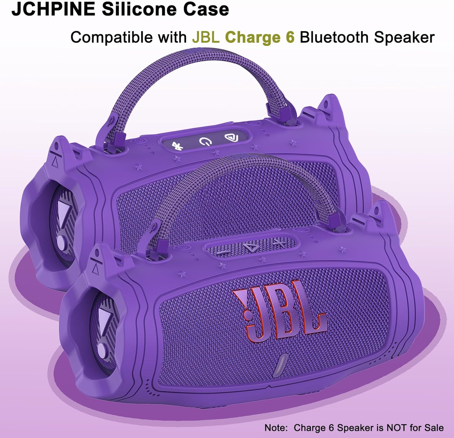 JCHPINE Silicone Cover and Hard Carrying Case for JBL Charge 6 Portable Bluetooth Speaker Accessories, Protective Cases for JBL Charge 6 AI Sound Bluetooth Speaker with Shoulder Strap (Purple) - Image 5
