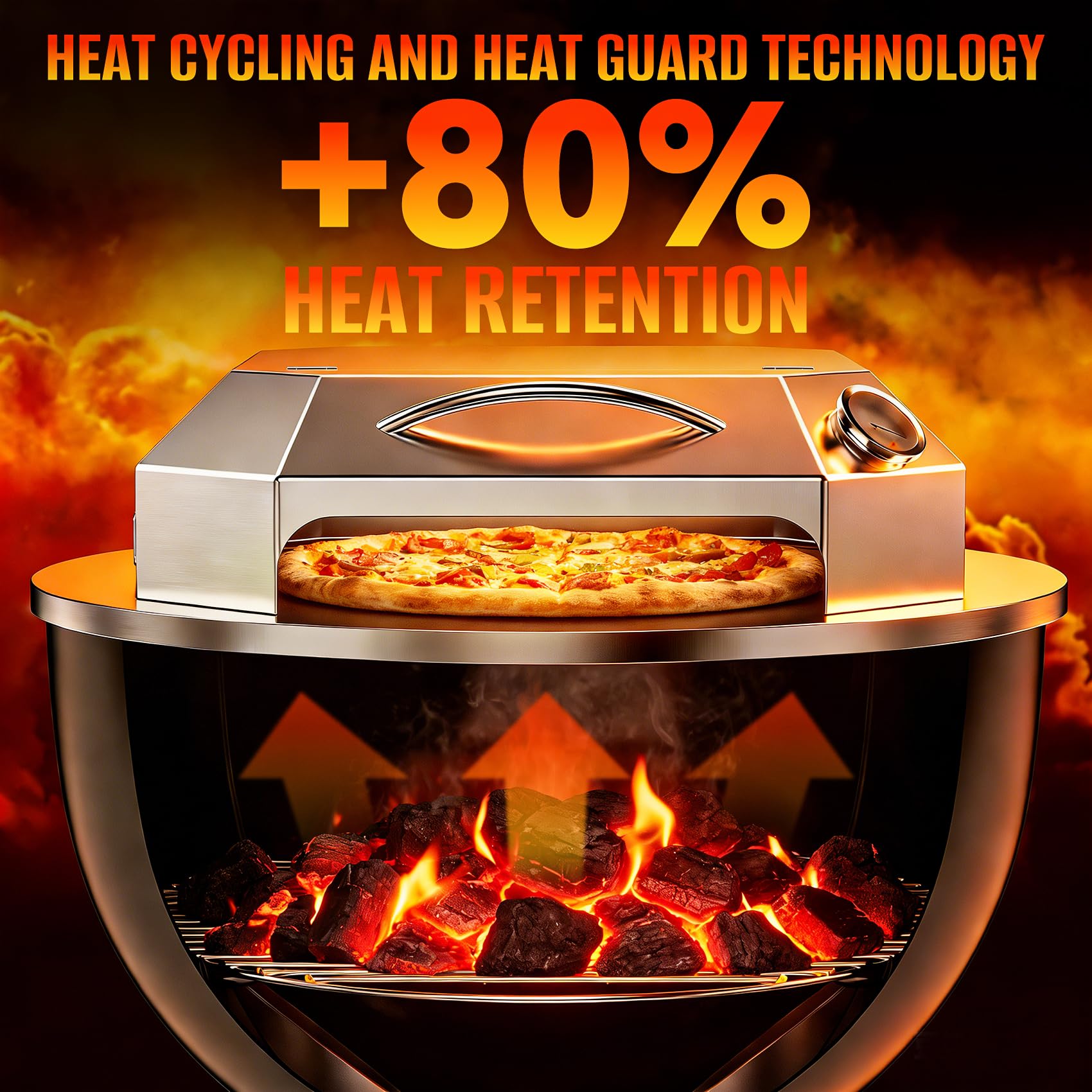 Onlyfire - Forno per pizza in acciaio inox per barbecue a carbonella da 55,9 cm, kit per forno per pizza, set di strumenti per pizza con camera per pizza, pietra per pizza, pala per pizza e termometro