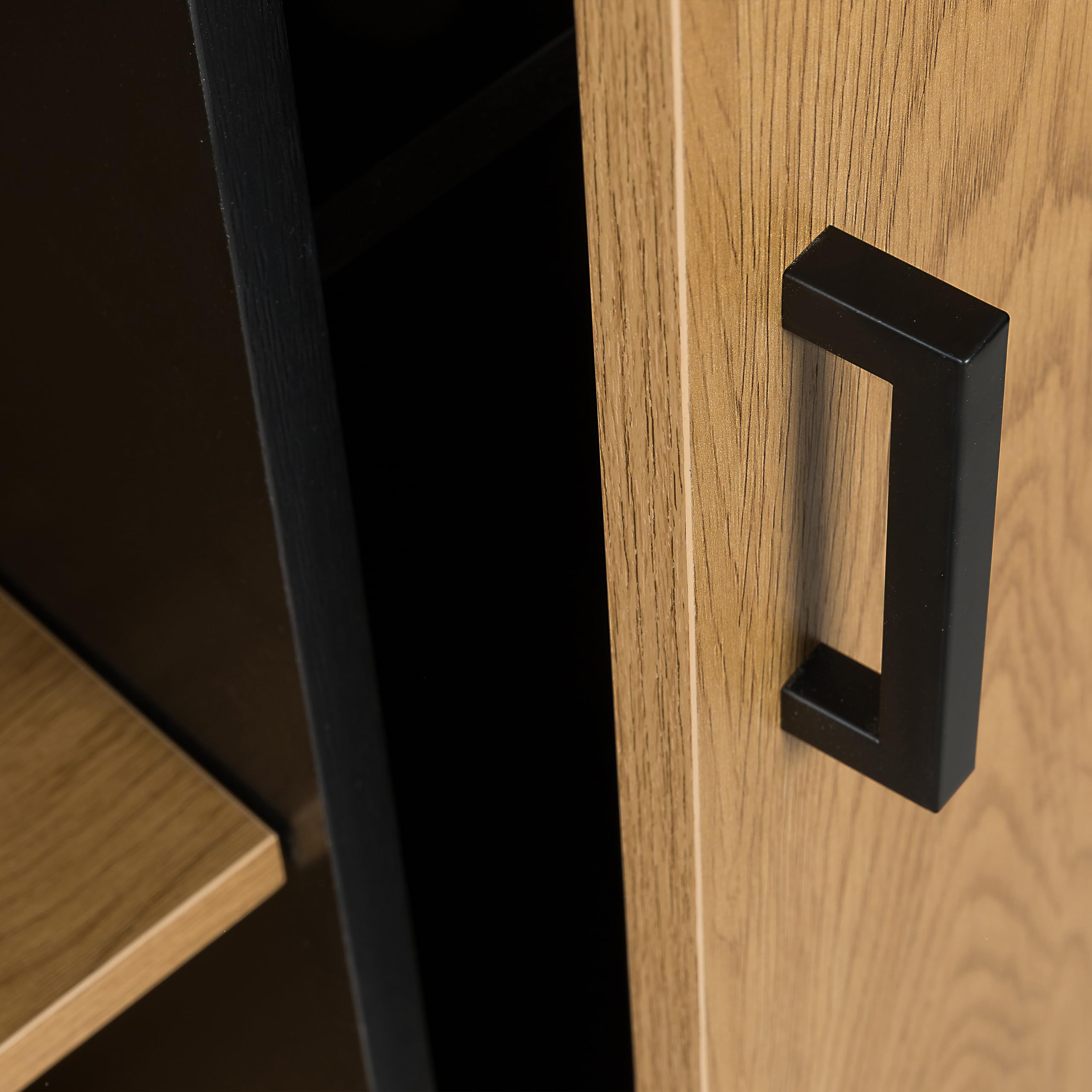 Highboard mit 2 Schubladen und Türe 100x40x140 cm AMIO H Regal Büroschrank mit viel Stauraum, Einlegeböden verstellbar, Schwarz/Eiche