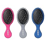 Conair Detangling Mini Hair Brush Set, 3-Pack Detangler Brushes for Wet or Dry Hair, Gentle Detangler for All Hair Types, Bristle Hair Brushes for Women, Travel Size, Pink, Gray, and Blue