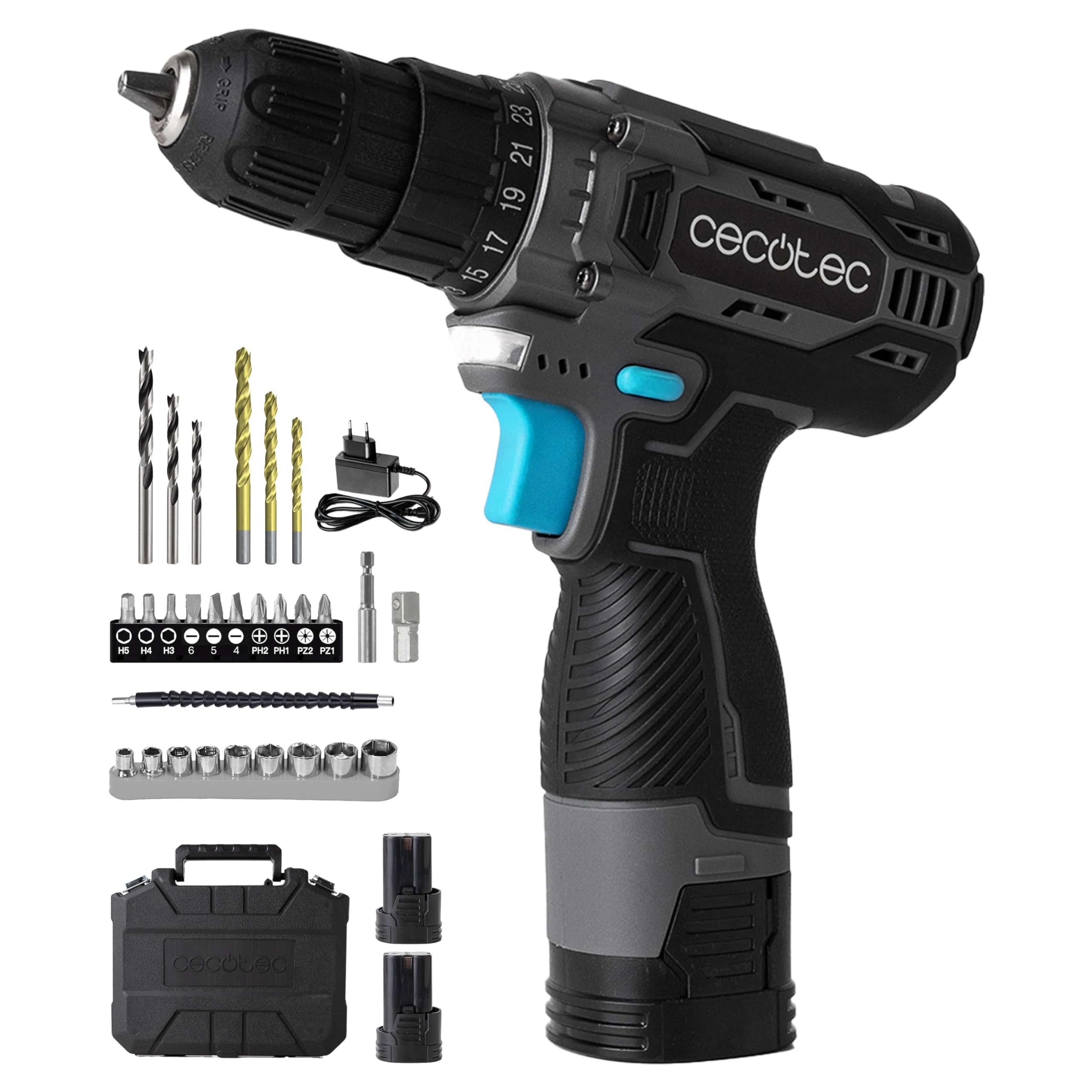 Cecotec Taladro Atornillador a 2 Baterías 16V y 2000mAh PowerForce 1620 Easy Hand. 2 Niveles de Velocidad hasta 1500rpm, Par de Apriete de 38Nm Regulable en 25+1 Niveles, Incluye Maletín y Accesorios