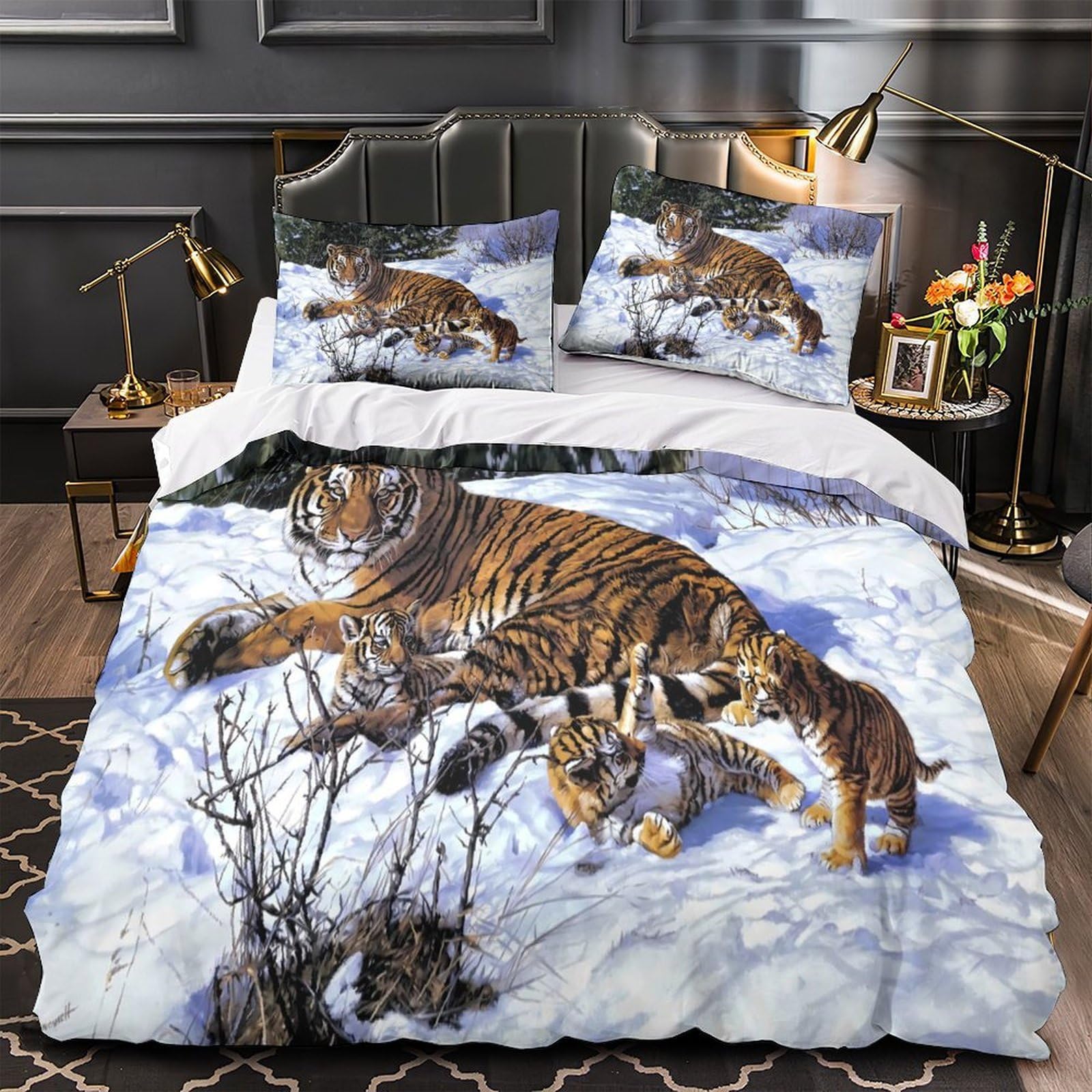 Housse de couette hypoallergénique Tiger Family lit King microfibre douce
