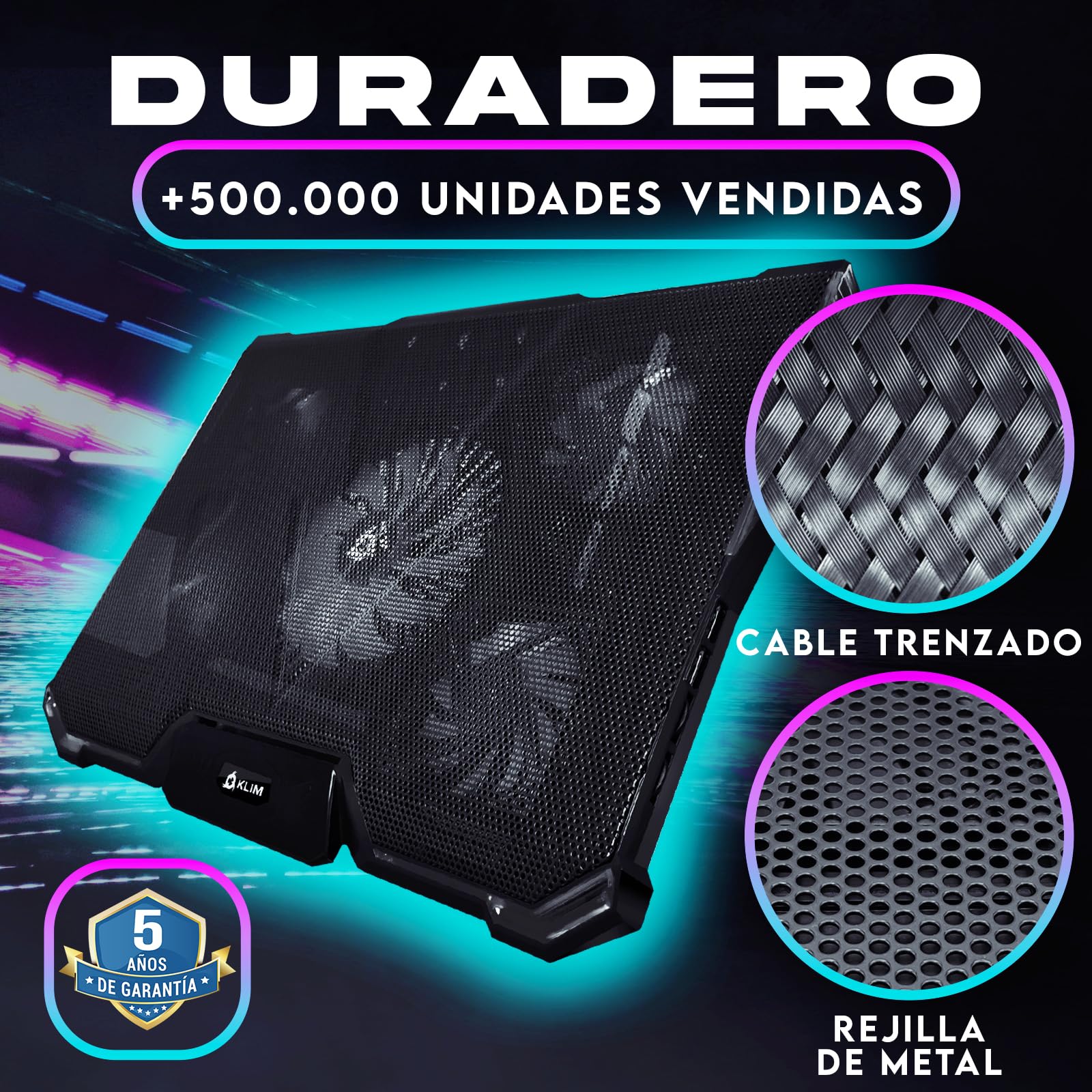 KLIM Cyclone - Base Refrigeradora Portatil - Nuevo - Potente Refrigerador Portátil con 5 Ventiladores para Ordenador Gaming, PS4, PS5 - Varias inclinaciones - Soporte Estable - Blanca