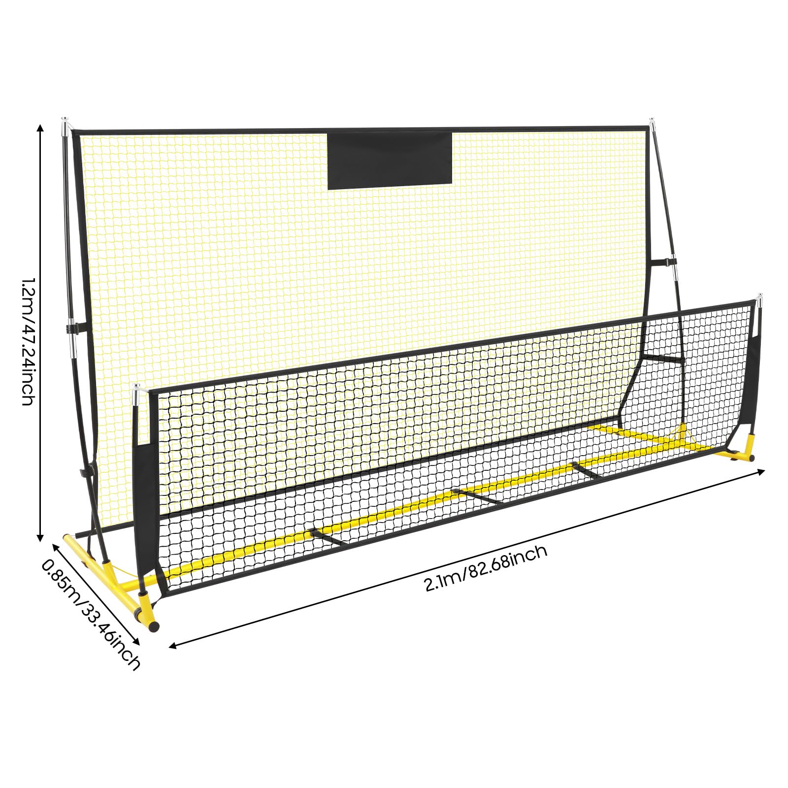 Rete di rimbalzo da calcio 2 in 1 con doppia rete (alta e bassa), stabile rete da allenamento, 210 x 120 x 85 cm, con borsa per il trasporto e picchetti a U, ideale per giochi di passaporto, calcio