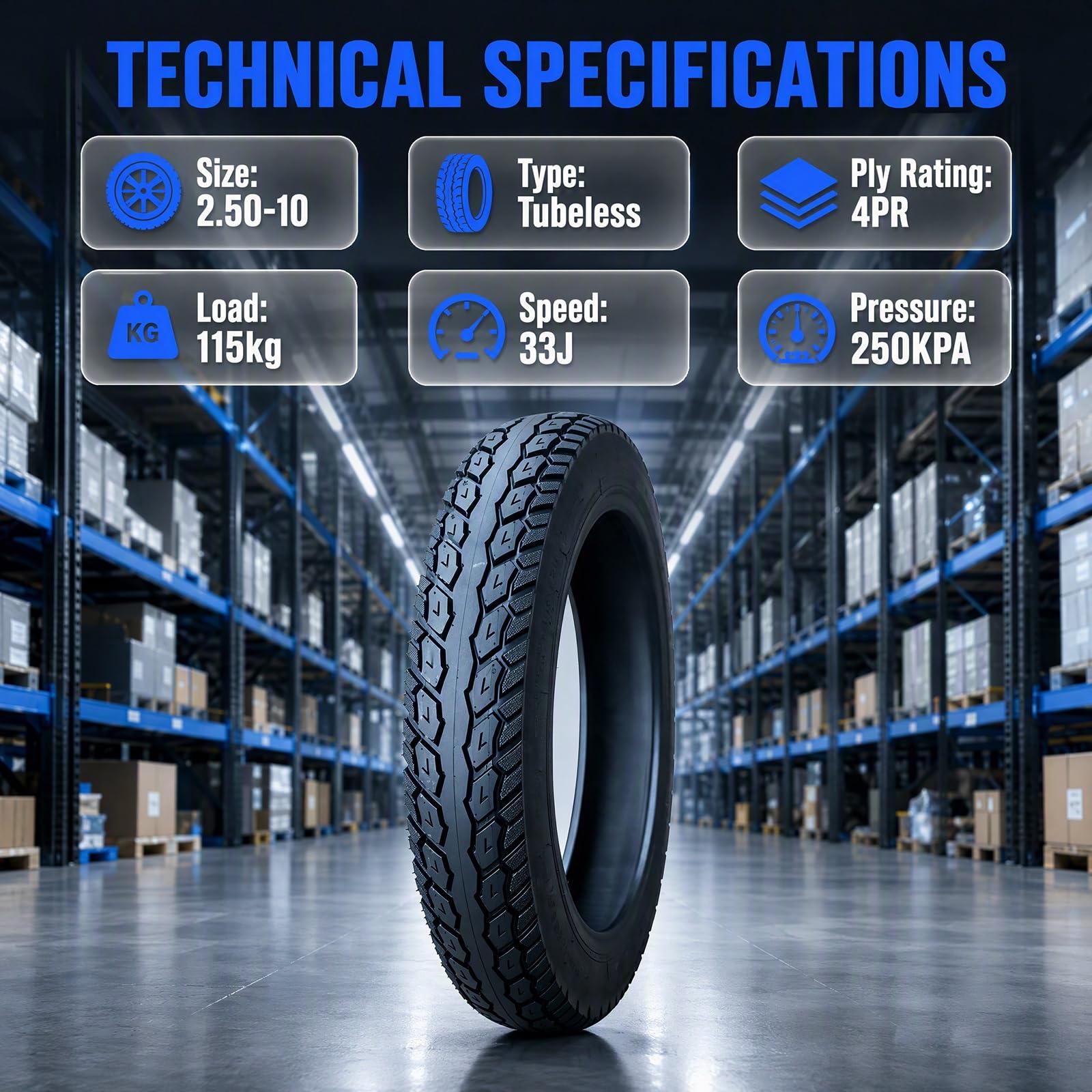 2PC 2.50-10 Pneumatici Tubeless, 2.50 10 4PR 33J per Scooter, Moto