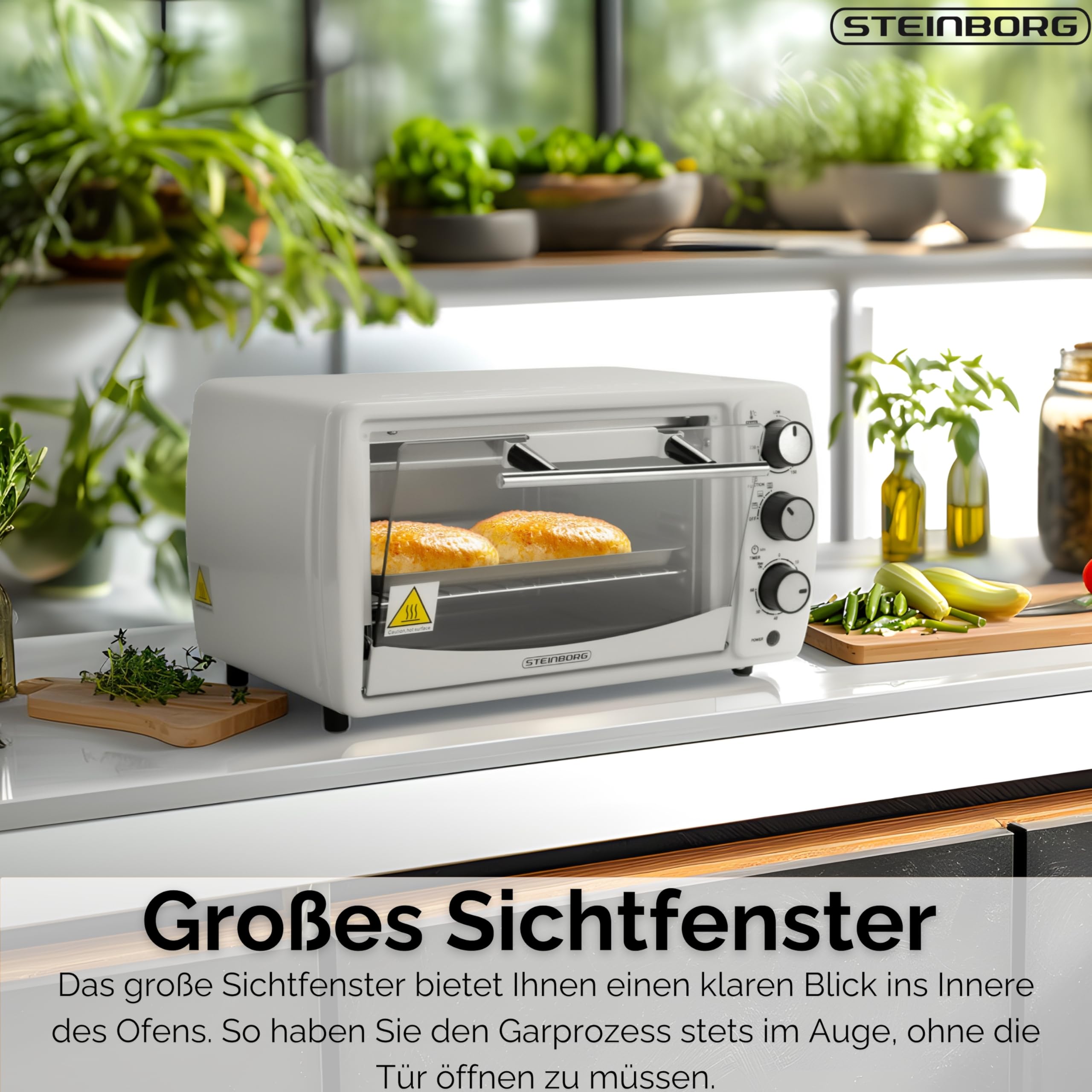 Mini Backofen 13 Liter 1200 Watt Pizzaofen 65°-230°C Timer aufklappbares Krümelblech Minibackofen Kleiner Oven