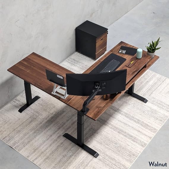 Desky Hardwood L-Shape Sit Stand Desk Maple 60x62 Grey