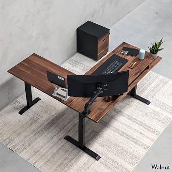 Desky Hardwood L-Shape Sit Stand Desk Maple 60x62 Grey