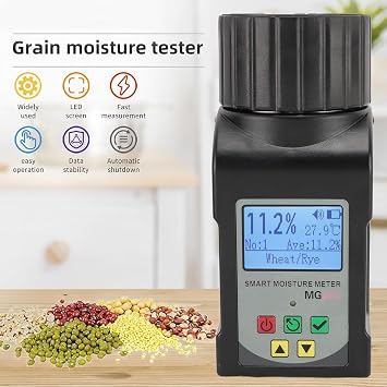 Coffee Rice Wheat Grain Humidity Meter, Portable Compact Real time Readings, Wide Compatibility, Cup Sampling, Data Storage, Multilingual Support, Automatic Shutdown