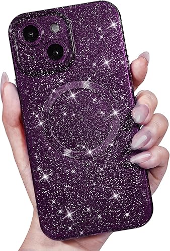 Miniatura 76 de Funda para iPhone 15 Pro con purpurina compatible con Magsafe, funda magnética Mag Safe para teléfono femenina, linda, brillante y bonita para Rosa