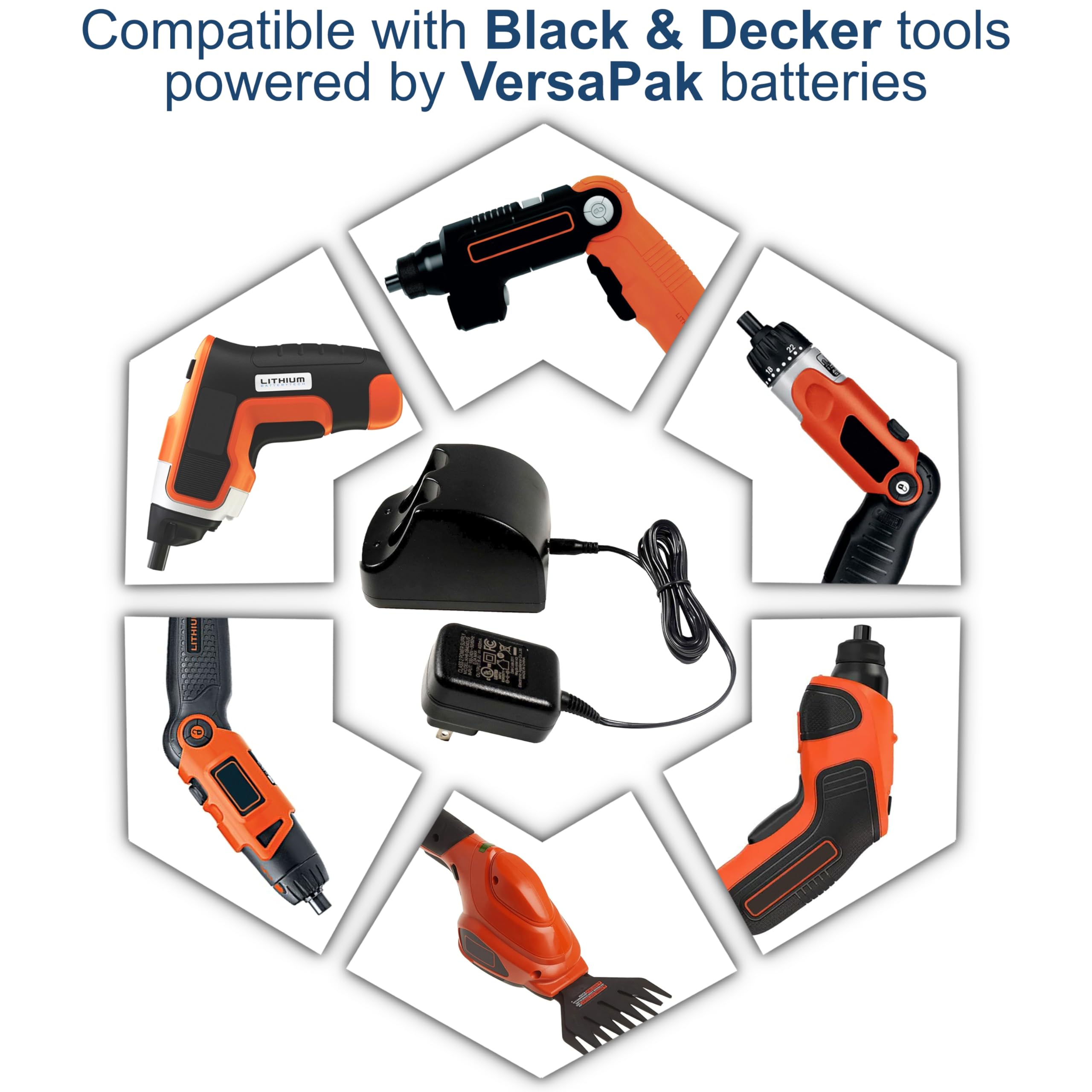HQRP Cargador de 3.6 V – Compatible con Black & Decker VersaPak VP100, VP110, VP130, cable de 5 pies, funciona con VP100C, VP105, VP110C, VP143, cargador de repuesto para baterías VersaPak