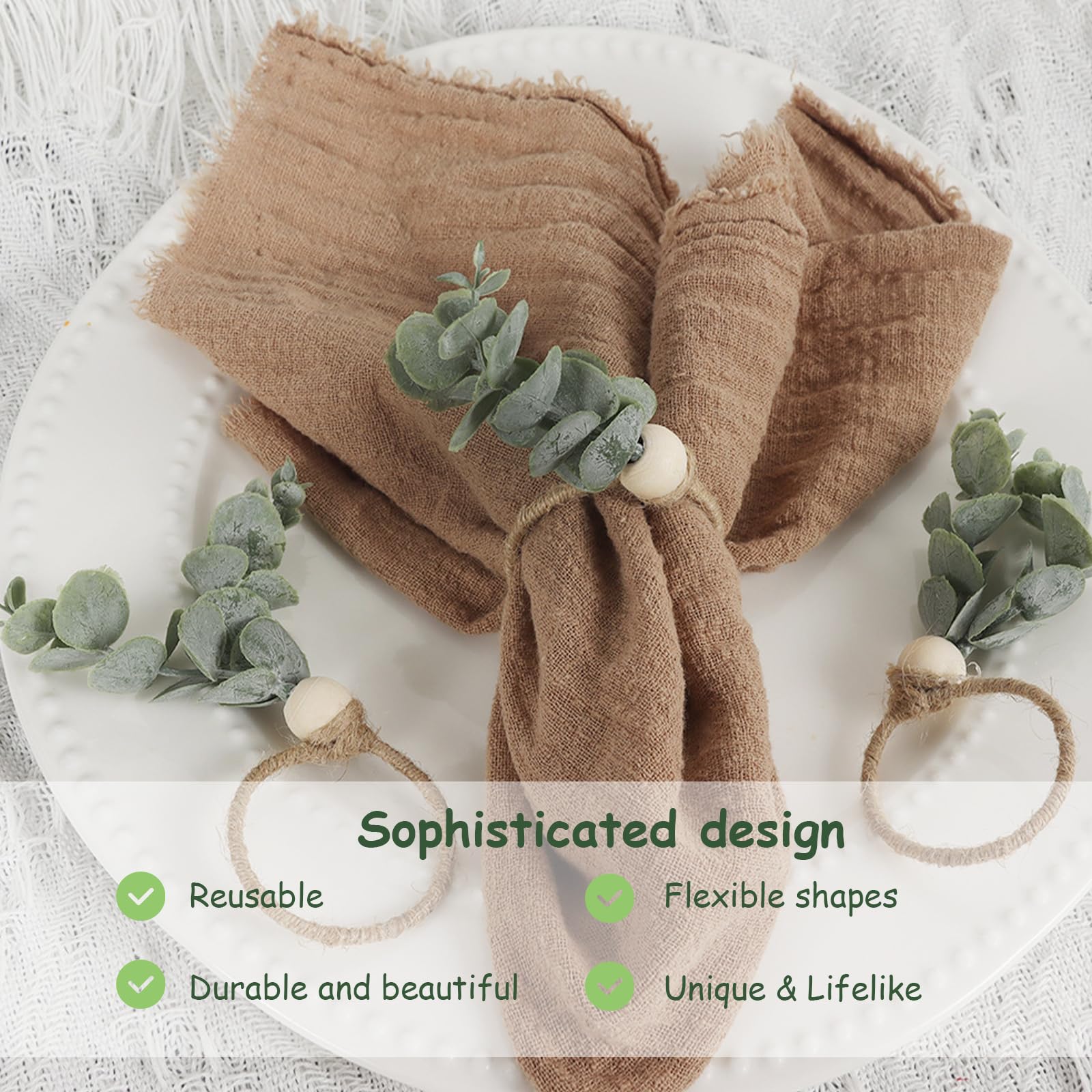 Lot de 6 ronds de serviette en bambou - Décoration de table pour table à manger - En tissu