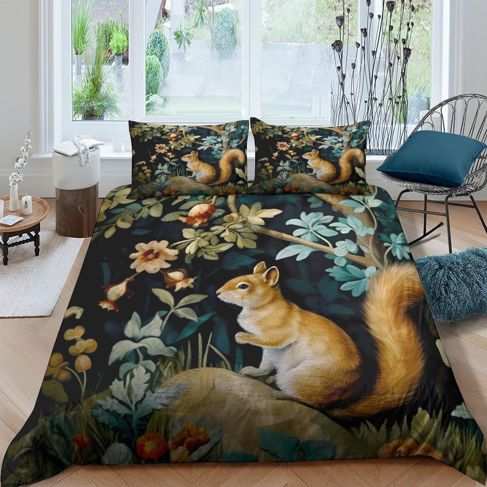 Ctjqhvkz Style-5 3D Printed Squirrel Forest Fitted Sheet Microfiber Autumn Botanical Mattress Cover For Bedroom Dorm Decor Single（135X200cm）