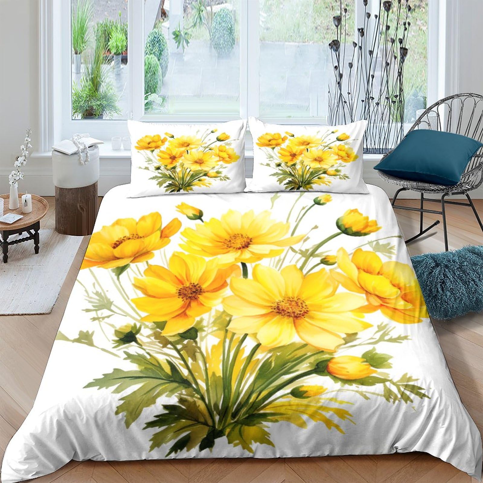 Parure de lit imprimé 3D jaune IOFEER housse de couette 220x240cm chambre King