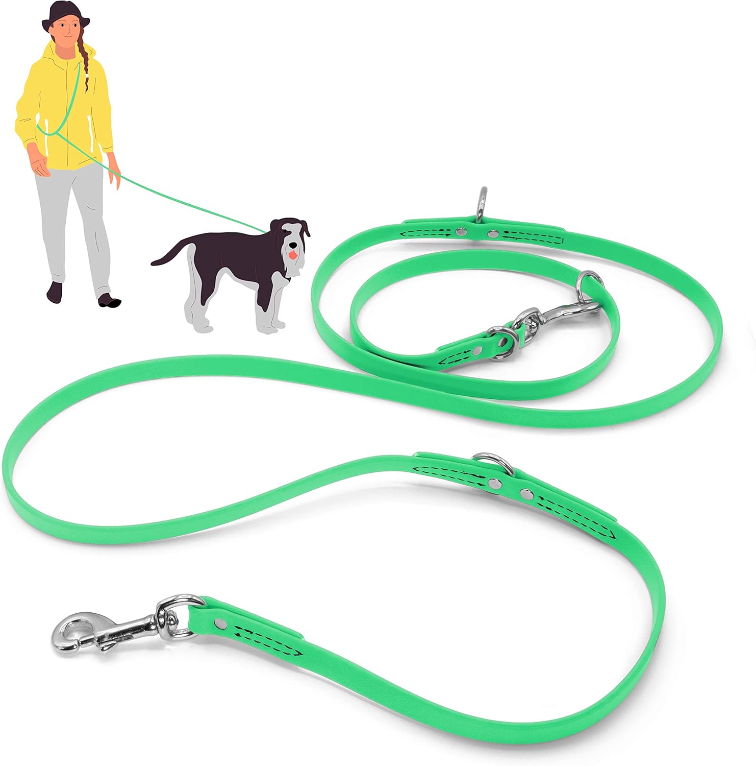 Jelly Pet Multi-Purpose European Style Leash l Made in America l Stronger Than Leather l Waterproof and Easy to Clean (3/8", Lime Green)