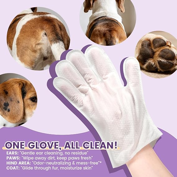 IMMHABI Hypoallergenic Pet Glove Wipes for Dogs & Cats, 50 Count