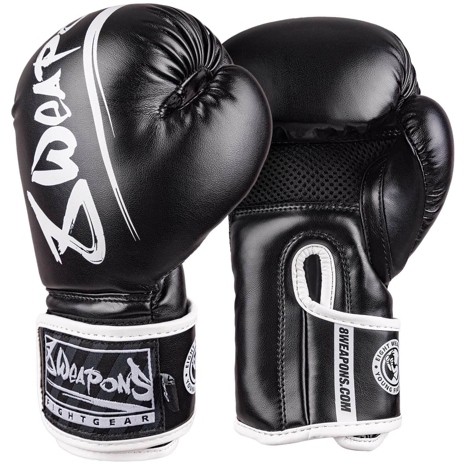 8 WEAPONS Boxhandschuhe Kinder, Unlimited 2.0, Schwarz-weiß, Kinder Boxhandschuhe, Kunstleder, Perfekte Dämpfung für optimalen Schutz, Handschuhe für Muay Thai, K1, Boxen, MMA & Kickboxen