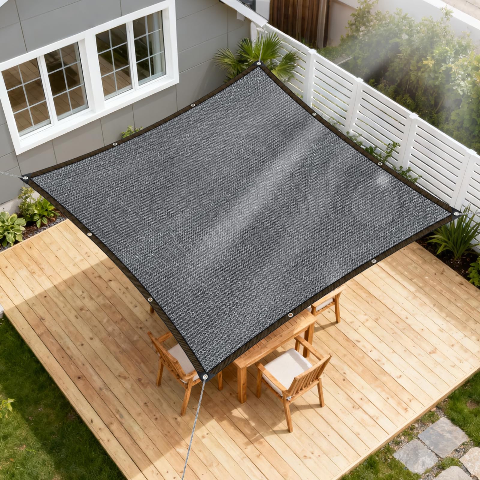 QOFLY Sonnensegel Rechteckig 3x5m Wasserdicht PES Polyester Sonnenschutz Windschutz Wasserabweisend UV Schutz für Balkon Garten Terrasse Grau