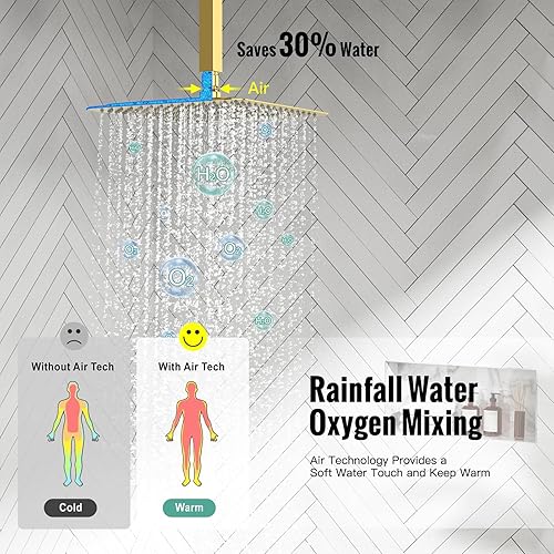 Miniatura 69 de SR SUN RISE Sistema de ducha montado en el techo de 12 pulgadas, mezclador de lluvia, sistema de cabezal de ducha de lluvia, dorado cepillado, Oro