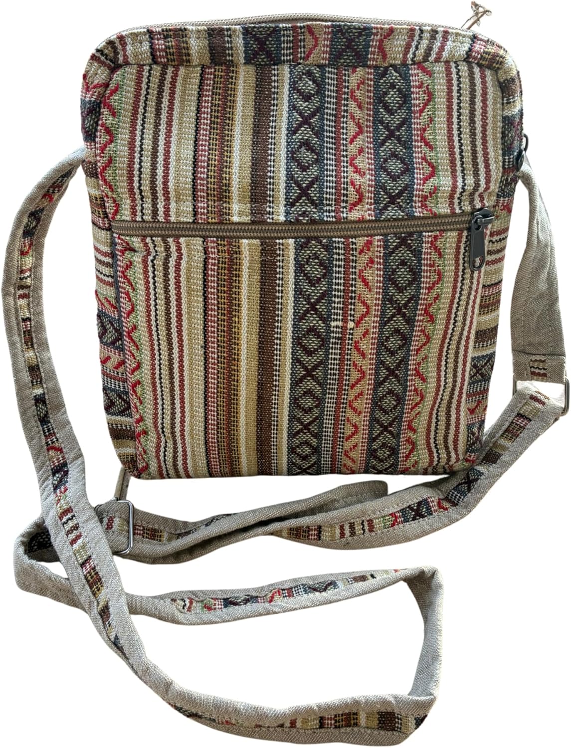 manakamana Handcrafted Hemp Crossbody Bag, Mushroom Embroidered Design, Natural Beige - Image 2