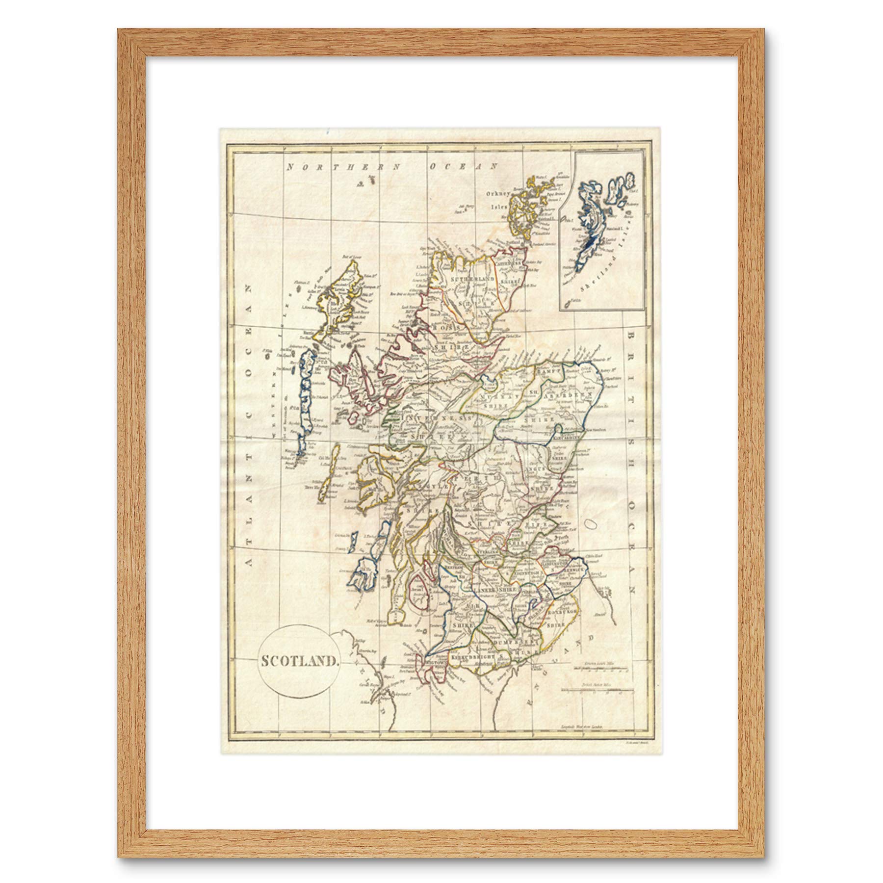 Wee Blue Coo 1799 Clement Cruttwell Map Scotland Vintage Framed Wall Art Print