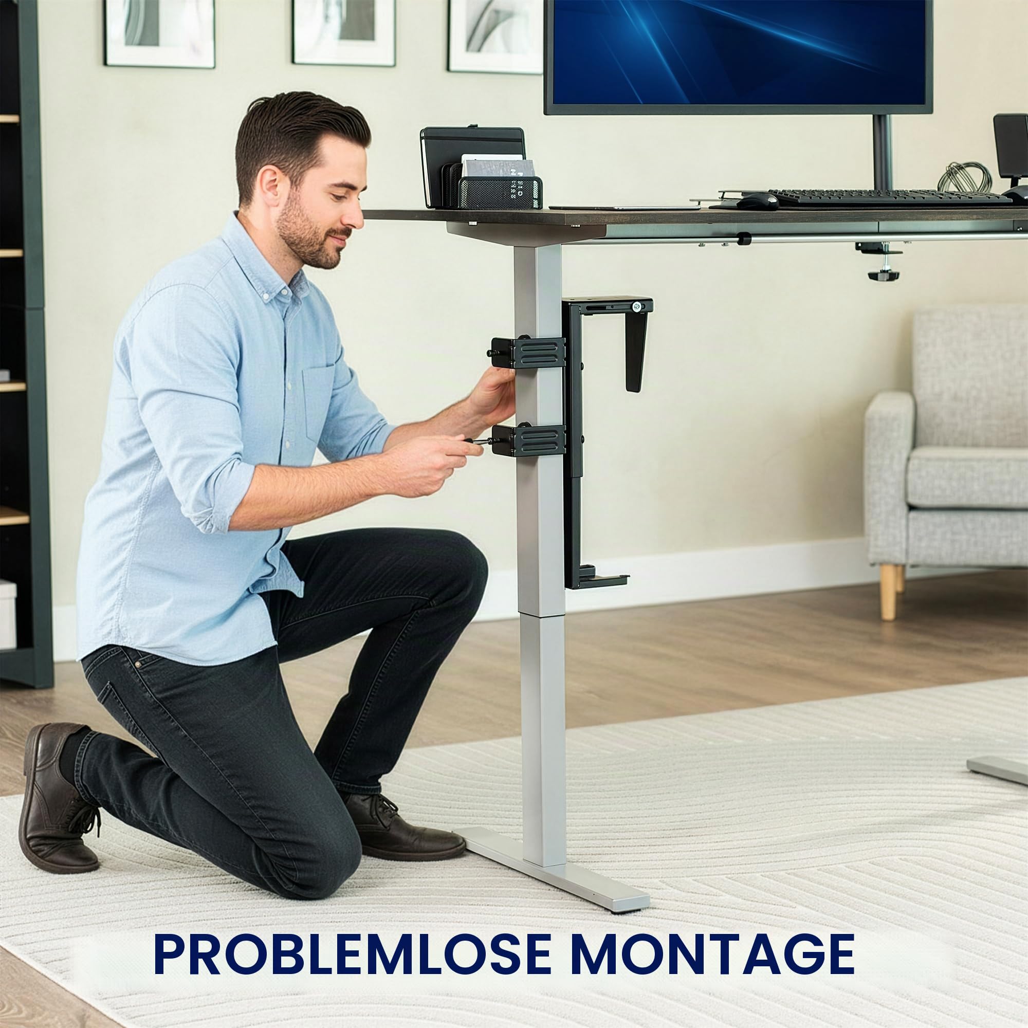 VIVO Verstellbare Tischbein-PC01C Halterung zum Festklemmen unter dem Schreibtisch, PC-Halterung, Computergehäuse, CPU-Halterung mit werkzeugloser Installation, Schwarz, MOUNT-PC01C