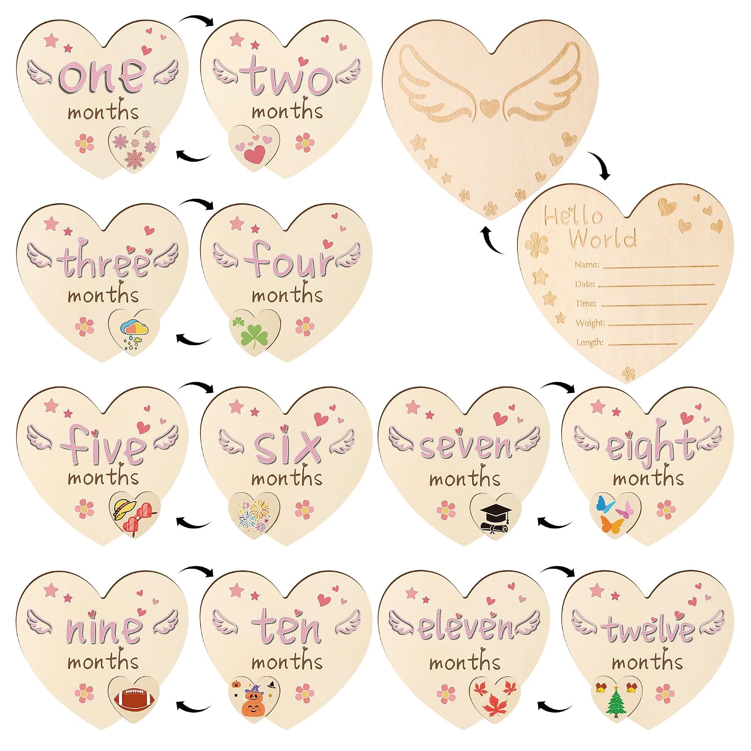 Catcan Baby Monthly Milestone Signs, 12 Months Milestone Cards with Identity Card, Newborn Photo Props for Boys Girls, Growth Tracker Gift Set (7 Pcs)