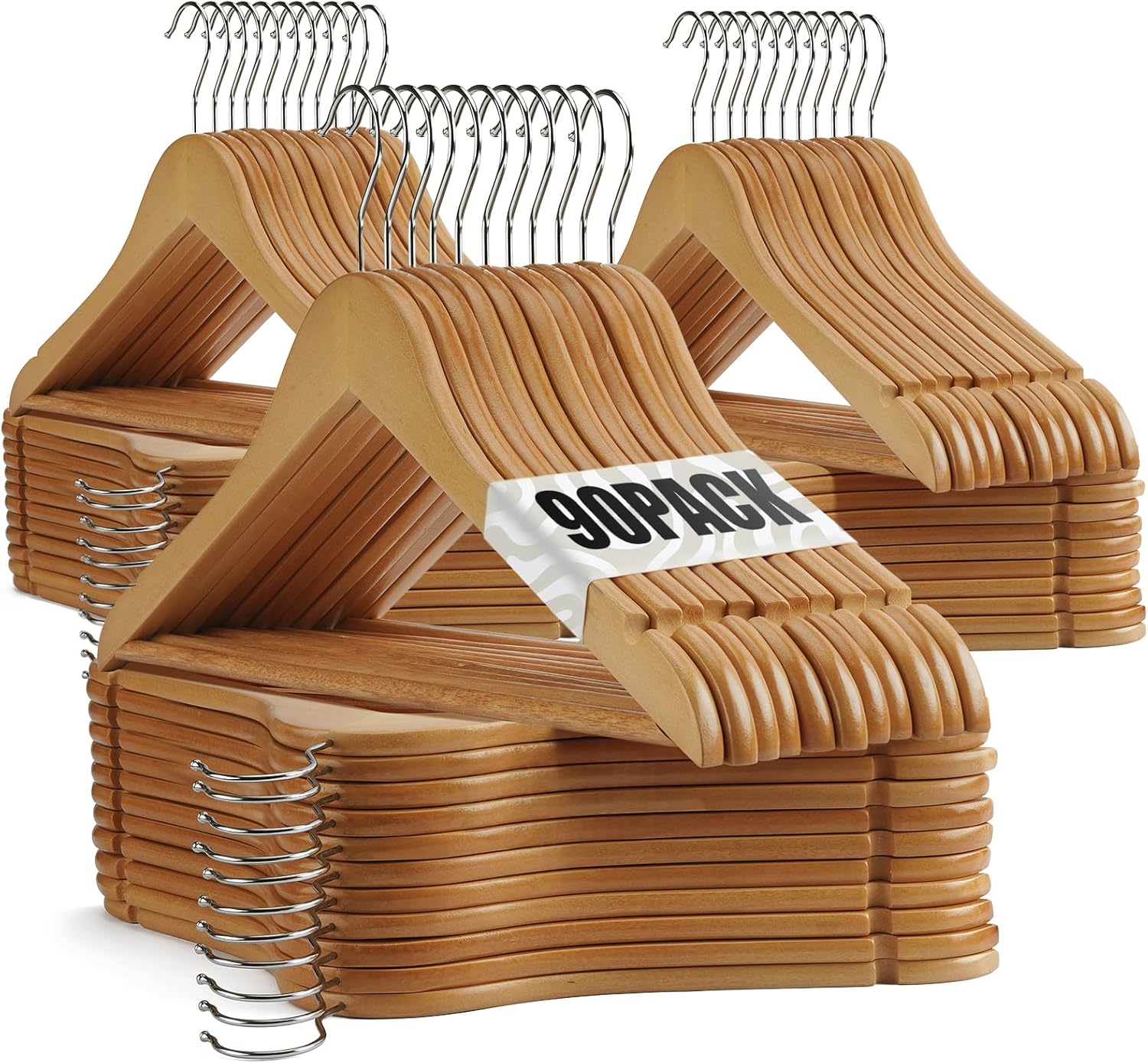 Wooden Hangers 90 Pack,Wooden Clothes Hanger for Daily Used,Heavy Duty Wood Hangers with Pant Bar & Precisely Cut Notches,Premium Hanger for Heavy Coats,Shirts,Suits,Dresses (Walnut)