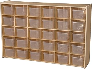 Contender Kids 30-Cubby Shelf Organizer with Transculent Bins, Wooden Cube Storage Made of Baltic Birch Plywood, Storage S...