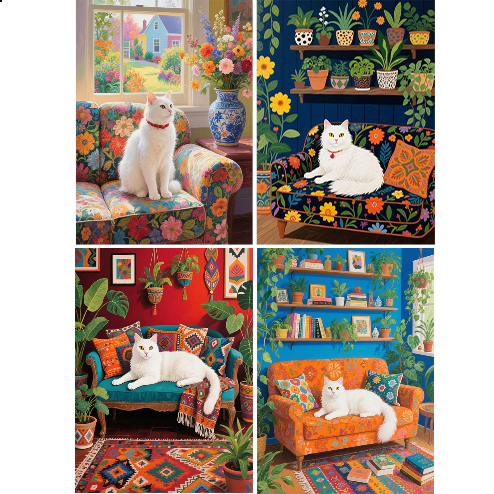 JISHSHAY 4点セット ダイヤモンドアート 猫 丸いビーズ 30×40cm ダイヤモンドアート キット 動物 ビーチ ビーズアート ダイヤモンド アート ダイアモンドアート セット diamond painting 手作りキット 大人向け