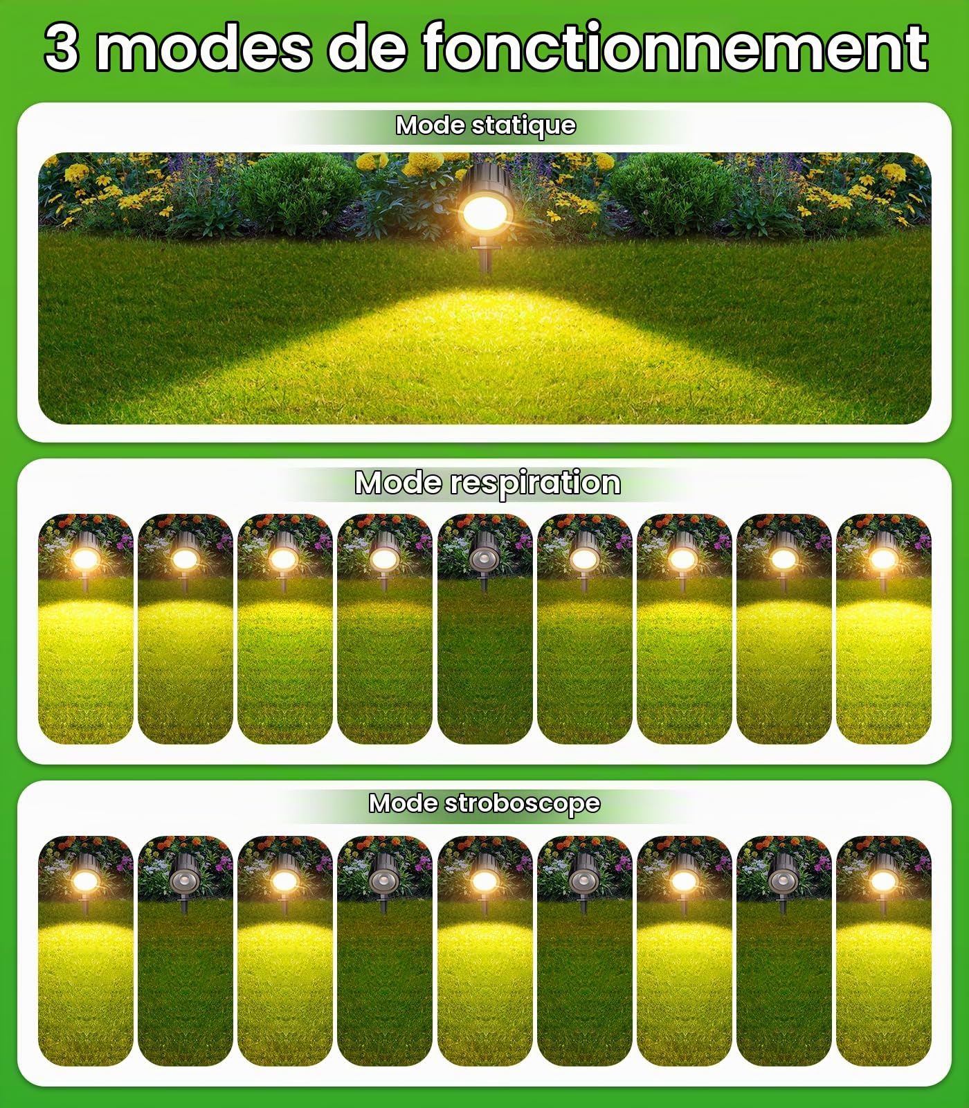CLY Spot Solaire Extérieur Blanc Chaud Projecteur Exterieur Solaire | 2 Modes Dynamiques 3 Luminosité Lampe Solaire Exterieur Jardin 6000mAh Étanche P66 Pour Chemin Cour Allé Halloween Noël