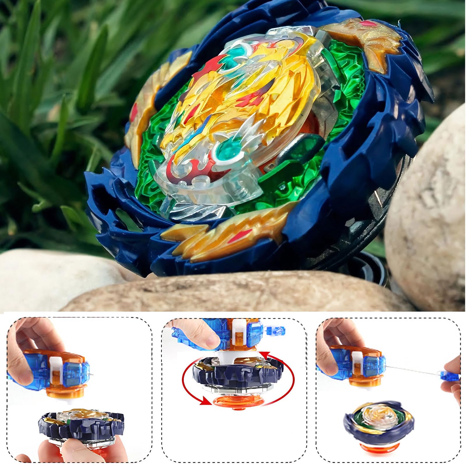 Desamvap Battling Tops B-185 Vanish Fafnir DB Metal Fusion Toupie de combat spinning Tops avec starter et poignée, jouet d'anniversaire pour enfants