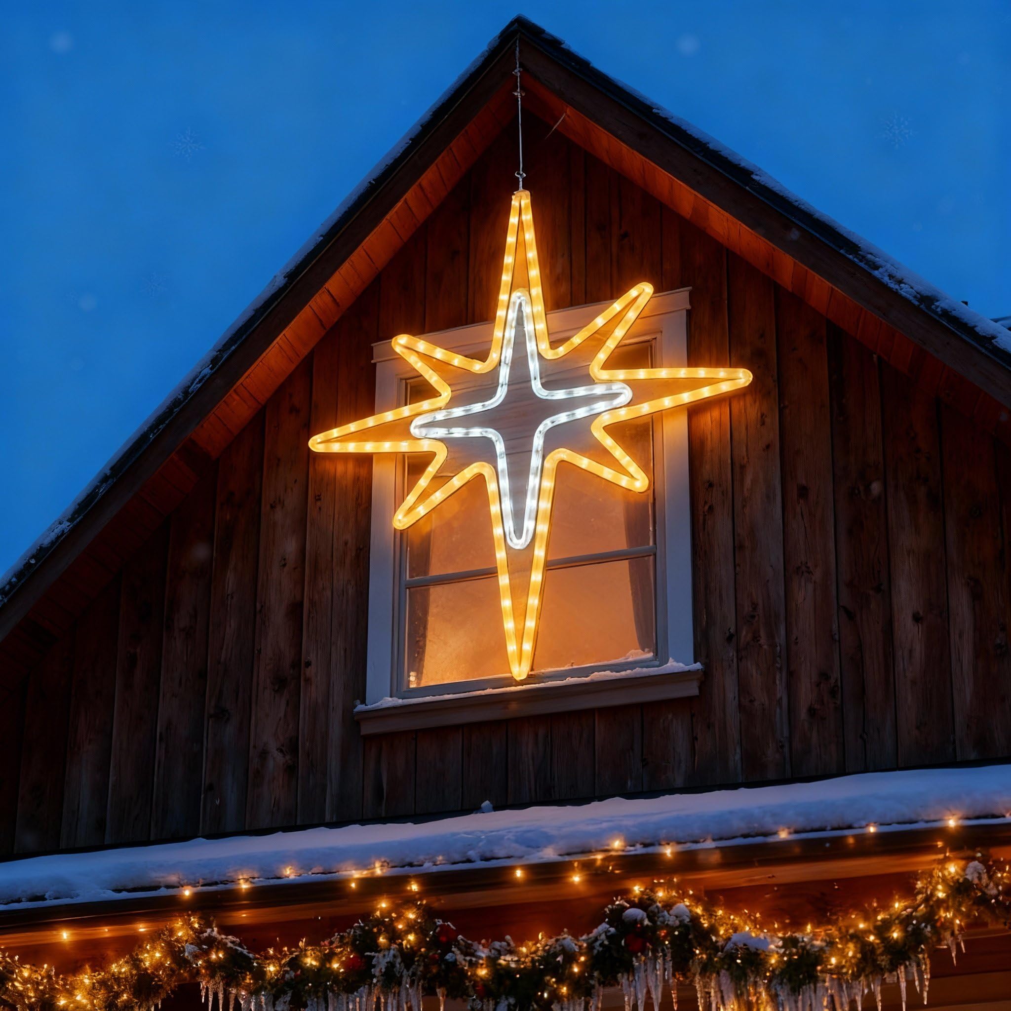 Étoile de Noël de Bethléem à DEL à suspendre pour crèche de Noël, décoration murale, porte, fenêtre, porche, décoration murale, prise lumineuse (130 cm, blanc, lumière chaude)