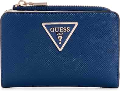 GUESS Women's Laurel Zip Around Card Case - Saffiano PU, Exterior Coin Pouch, Gold Accents
