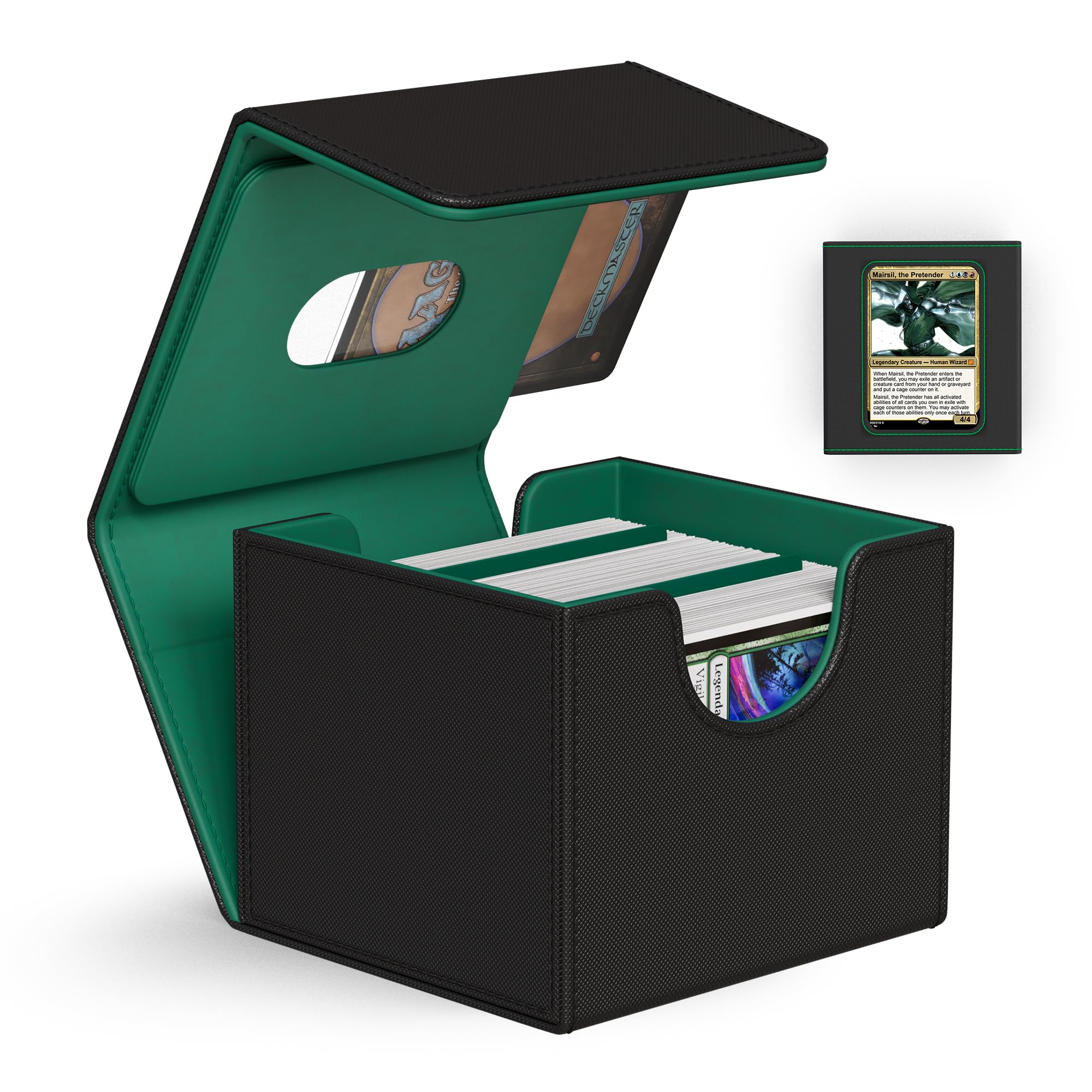 ZLCA MTG Commander Deck Box, Card Deck Box for Trading Card, Holds 100+ Double Sleeved Cards Fits for TCG CCG Magic Cards with 2 Dividers (Black & Green)