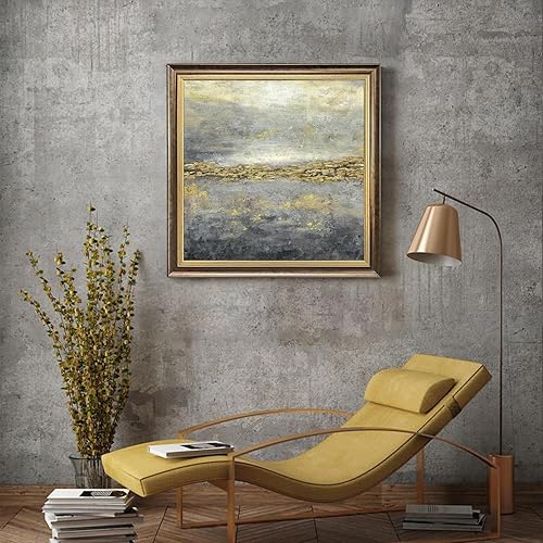 Miniatura 5 de Arte de pared enmarcado abstracto de oro lienzo negro grande enmarcado pintura gris moderna pintura contemporánea pintada a mano con textura