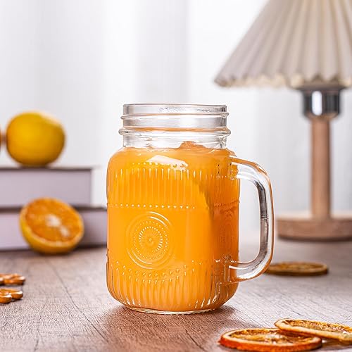 Miniatura 5 de Amzcku Tarro de beber transparente vintage de 16 onzas con mango cómodo para bebidas de fiesta, 6 unidades