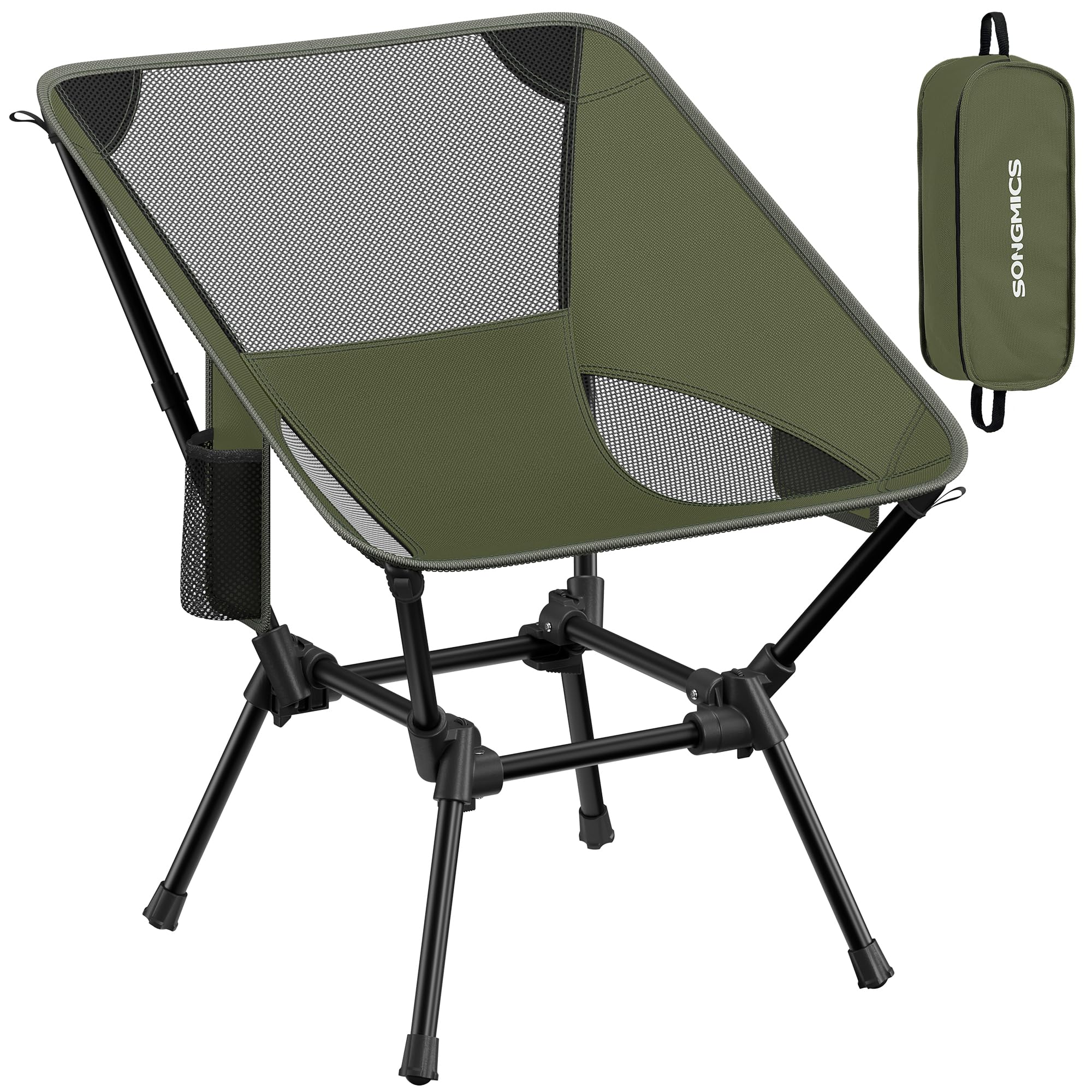 SONGMICS Silla de Camping con Respaldo Bajo, Juego de 2, Silla de Exterior Plegable de Altura Ajustable, Marco de Acero, Carga de 150 kg, con 2 Bolsillos, para Viajes, Negro GCB052BZ01 — view 8