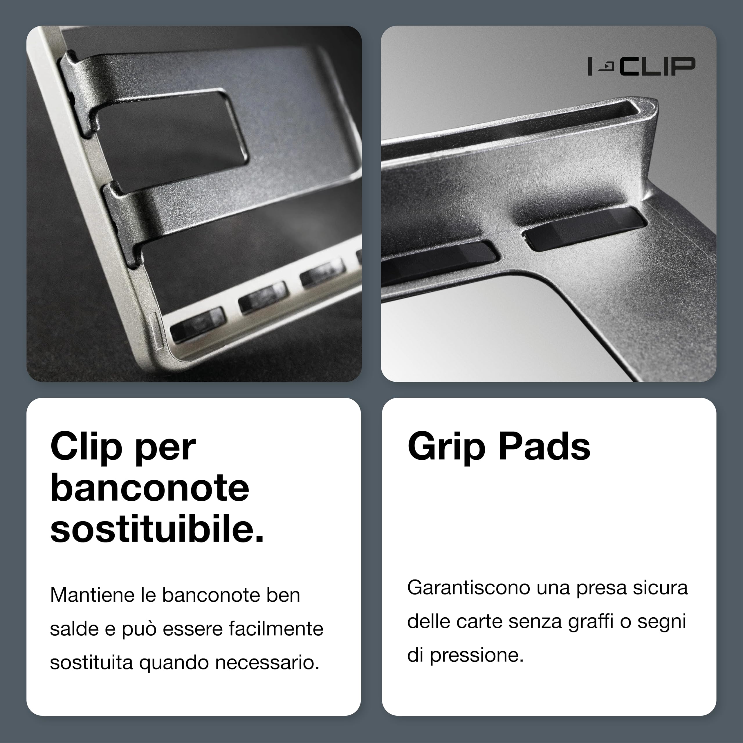 I-CLIP Steel Portafoglio Uomo Slim con Portamonete Banconote, Mini Wallet fino a 10 Carte, Pelle Nero, Telaio Acciaio Lucidato