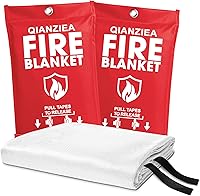 QIANZIEA Fire Blanket 2 Pack, 40x40 Inch Emergency Blankets for Kitchen, Home & BBQ - Heat Resistant 1076°F, CE Certified