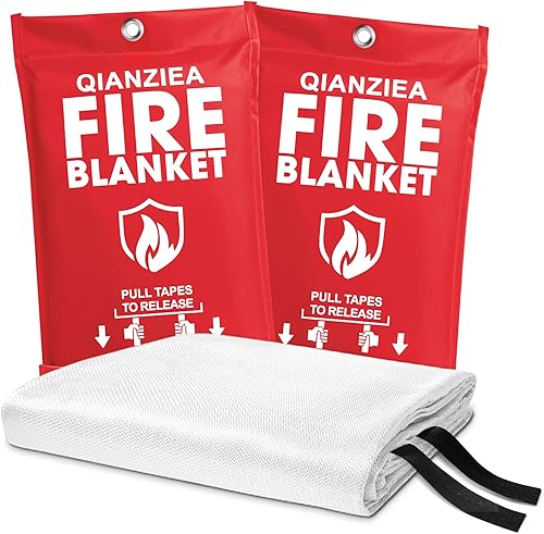 QIANZIEA Fire Blanket,2 Pack,40"x40" Fire Blankets Emergency for Home and Kitchen