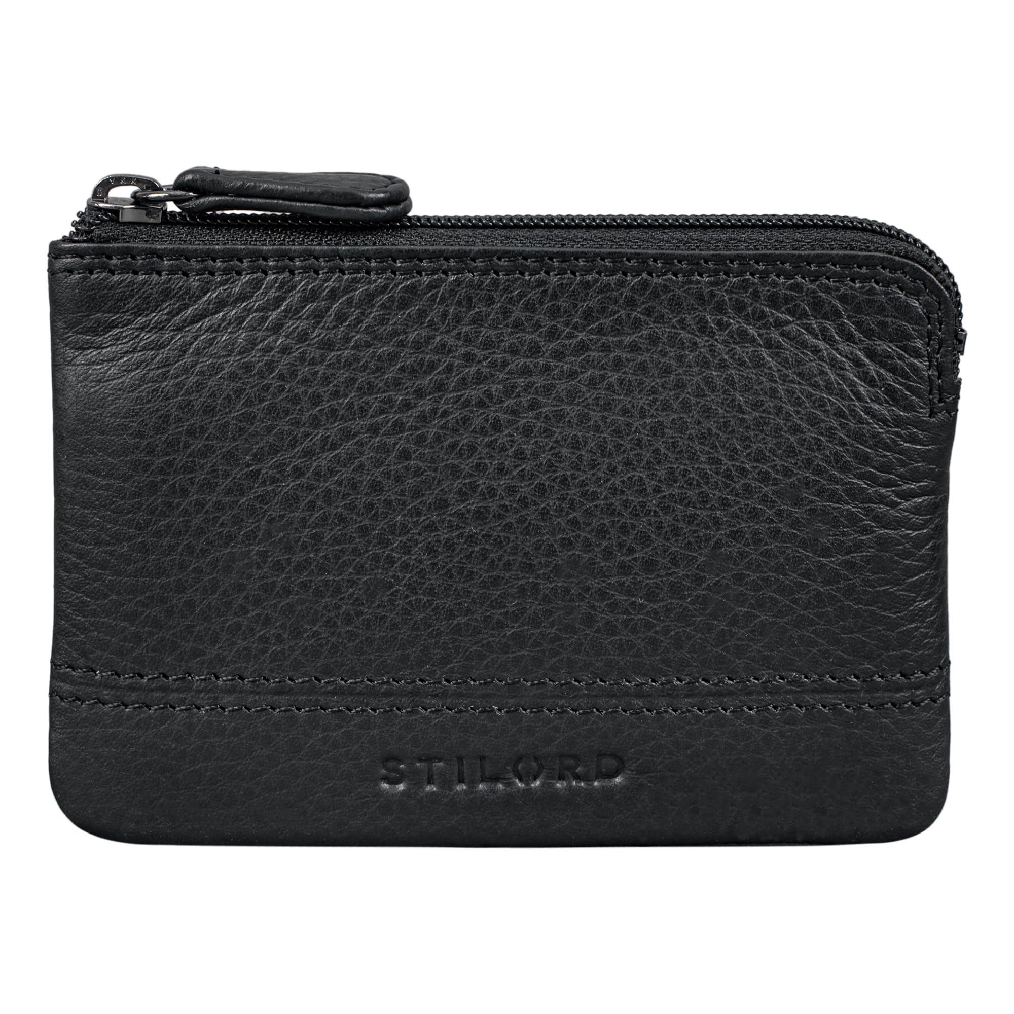 STILORD Tarlo Llavero de Cuero RFID Estuche para Llaves Monedero Mini Cartera Piel para Mujer Hombre Genuino Vintage Color:Negro