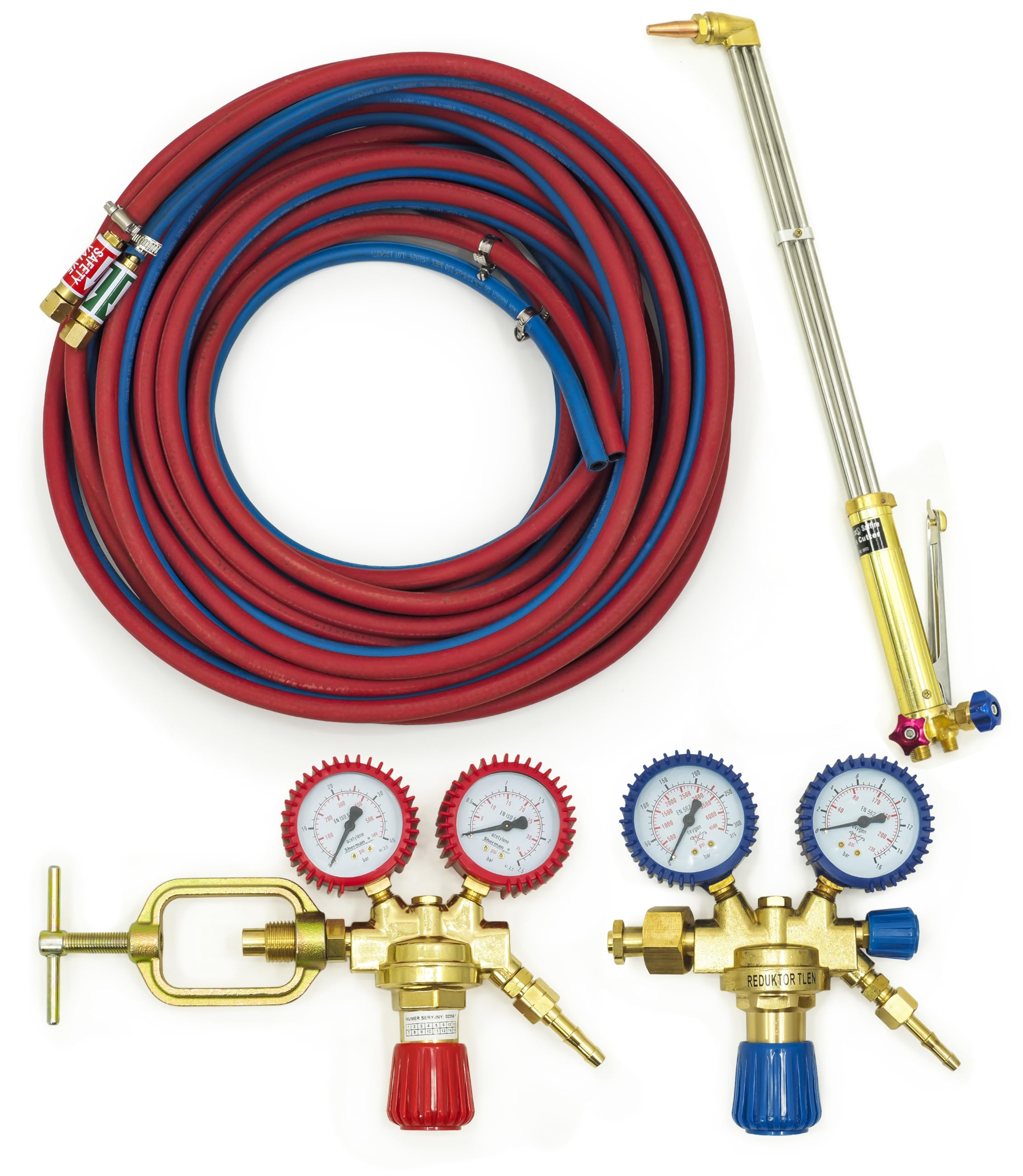 Schneidbrenner Set Acetylen Sauerstoff Brenner Set 65cm - Komplett Gasschneid-Set mit Druckminderer, 10m Doppelschlauch und Rückschlagventile für professionelles Schneiden 30-60mm