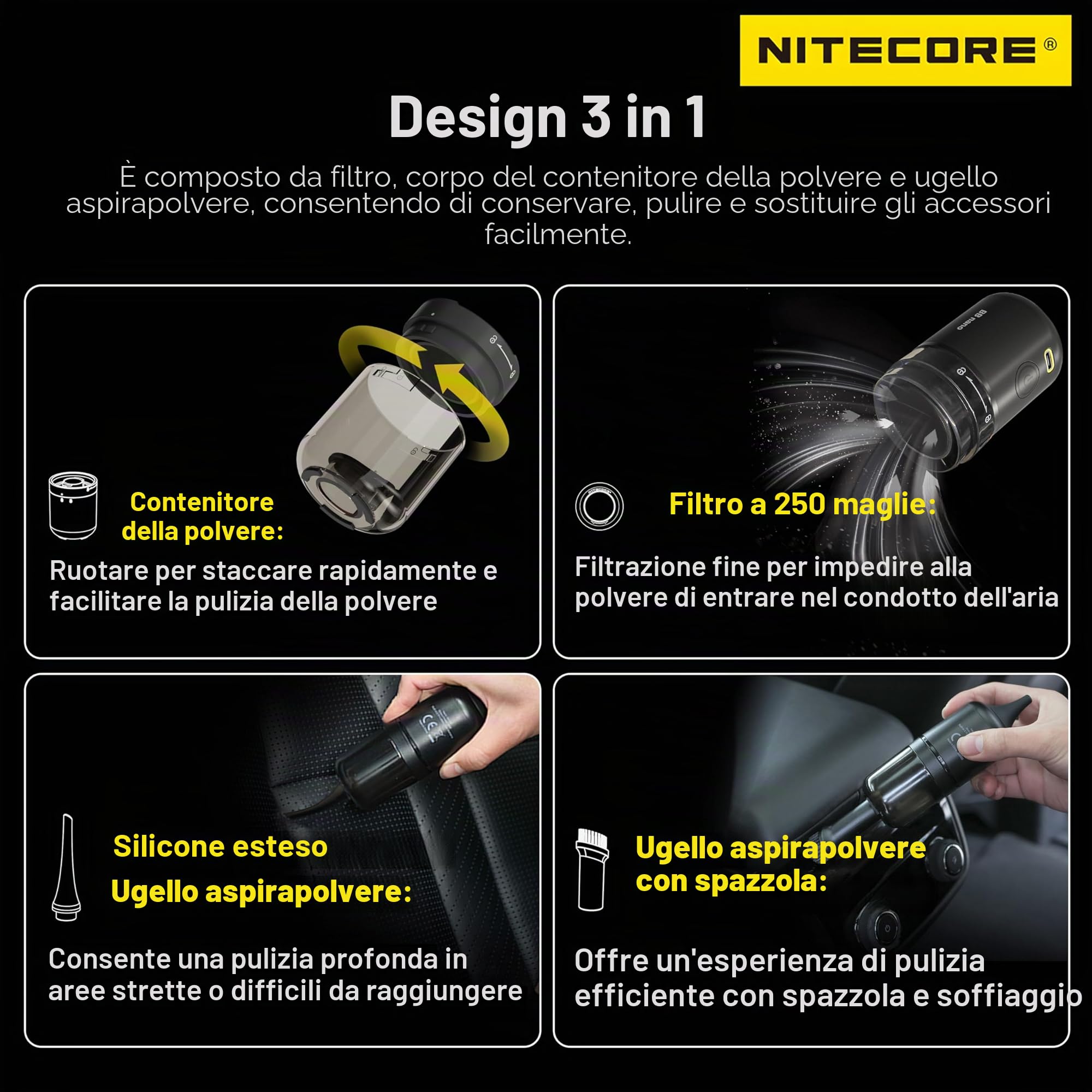 NITECORE BB Nano - Aeratore portatile versatile per fotografia elettronica, con kit di estensione NIA007, kit di pulizia migliorato NIA008, etichetta NITECORE