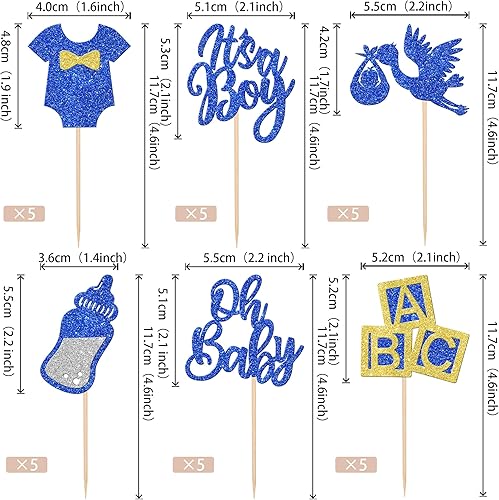 Miniatura 2 de 30 piezas de decoración para cupcakes "It's a Boy" con purpurina para cupcakes con purpurina, para biberón, decoración para revelación de género,