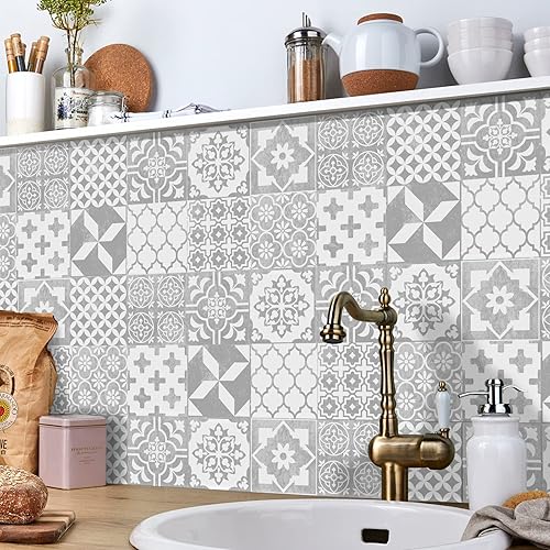 Miniatura 7 de CECEKIS 24 piezas  Azulejos para salpicaduras en muro para despegar y pegar, calcomanías de pared brillantes, impermeables, a prueba de aceite,