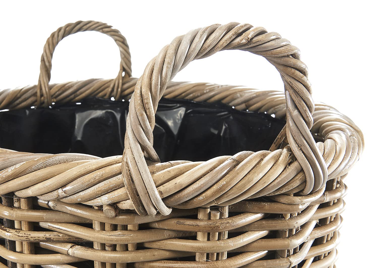 Kobolo Pflanzkorb 2er Set aus Rattan runde Körbe mit Griffen Grau